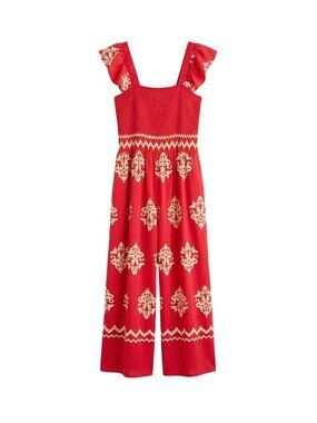 NWT | Pink & Cream Paisley Smocked Square Neck Wide Leg Jumper | 2XL